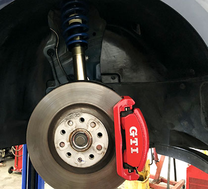 2016 Volkswagen GTI front brakes with newly installed coilover suspension